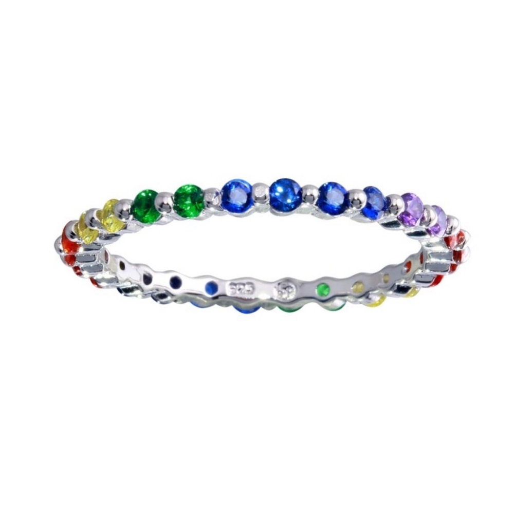 925 Sterling Silver Rainbow Eternity Ring - Picture 2 of 5